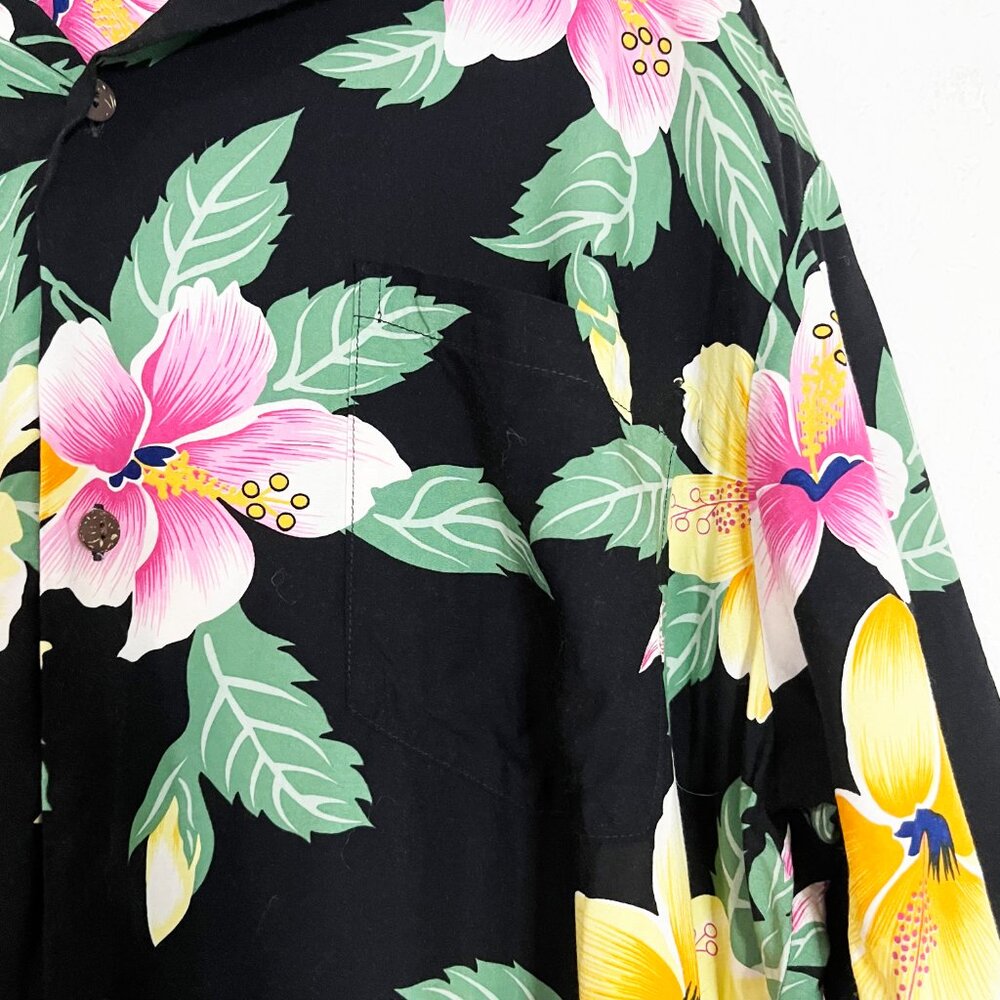 Vintage Pineapple‎ Juice Black Floral Hawaiian Shirt Size XL - Picture 2 of 6